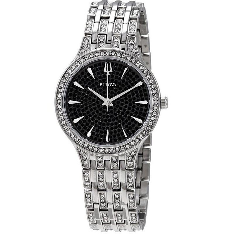 Bulova Women's Phantom 96L273 Bracelet Black Dial Quartz Movement Fold Over Clasp 32mm Round Watch