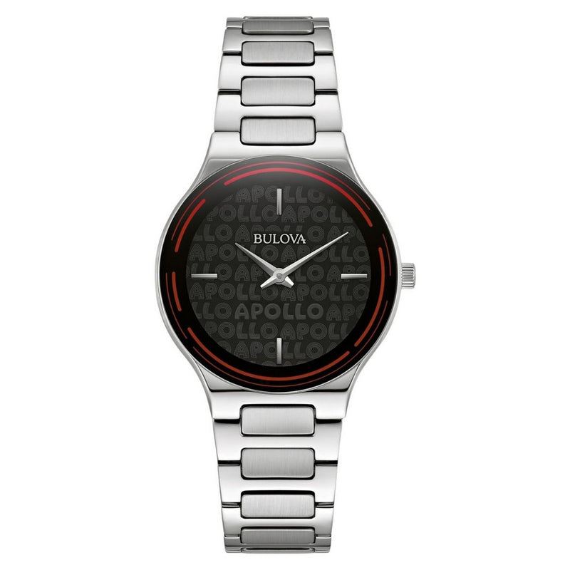 Bulova Women's Apollo 96L309 Bracelet Black Dial Quartz Movement Fold over Clasp 32mm Round Watch