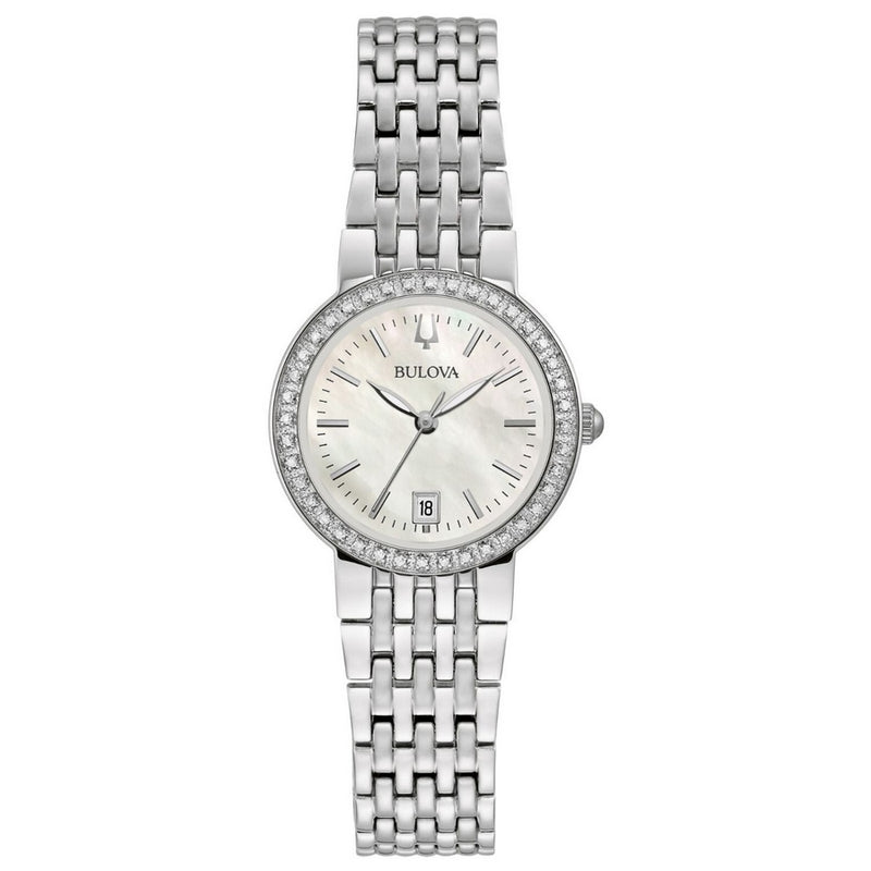 Bulova Women's Diamond 96R239 Bracelet White Dial Quartz Movement Fold over Clasp 26mm Round Watch