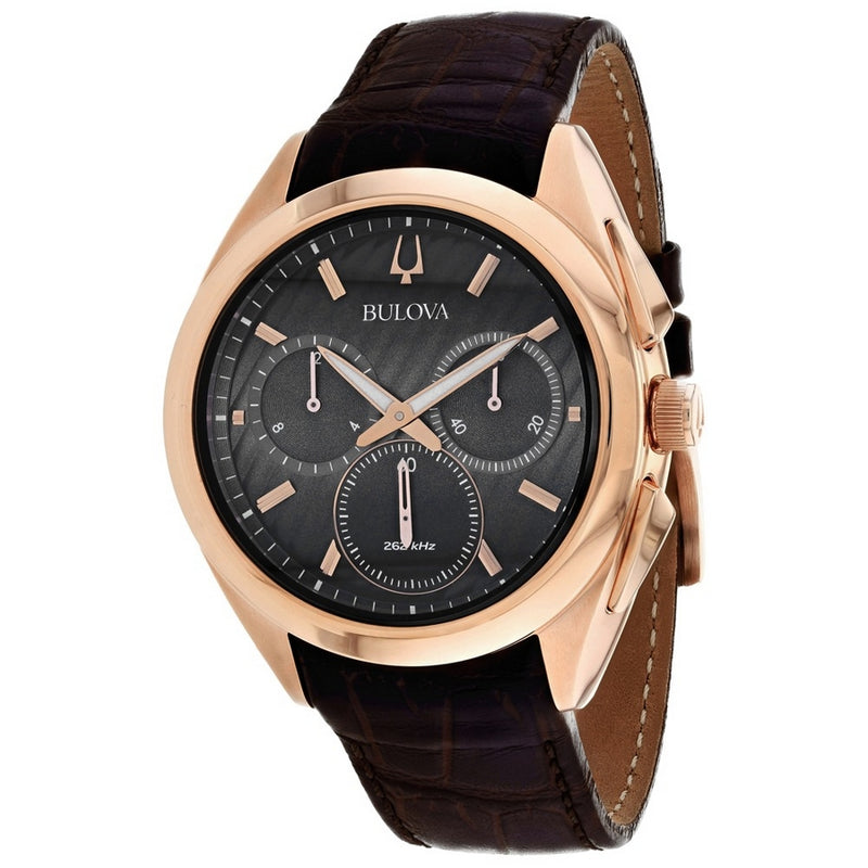 Bulova Men's Curv 97A124 Strap Black Dial Quartz Movement Buckle Clasp 42mm Round Watch