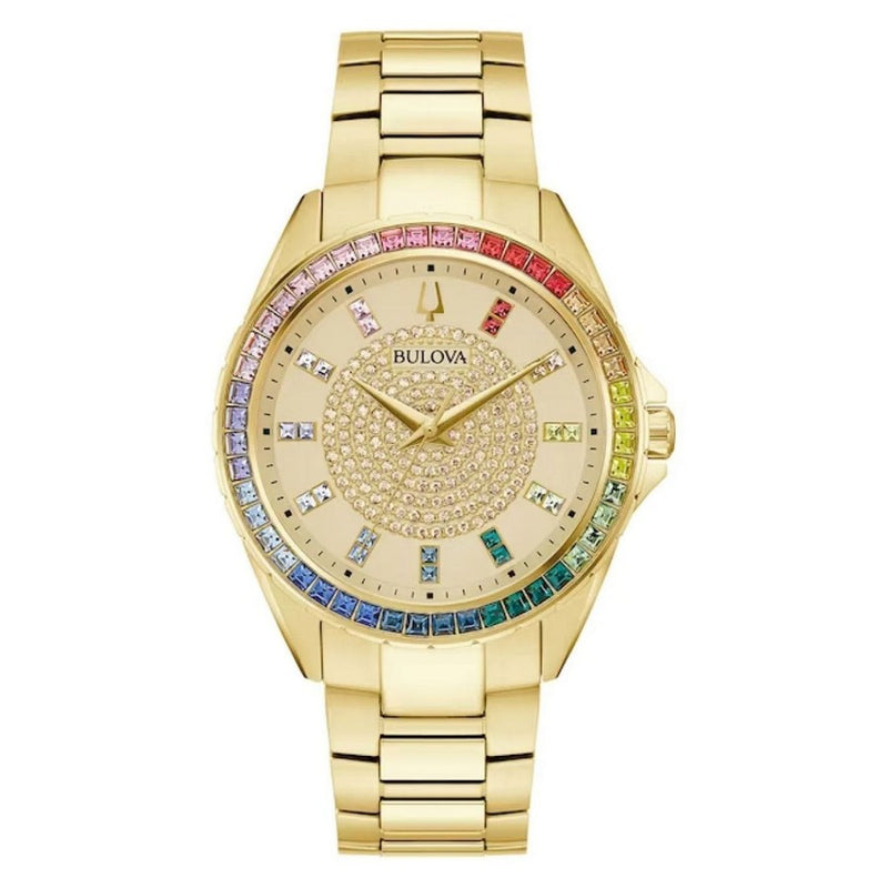 Bulova Women's Phantom 97A179 Bracelet Gold Dial Quartz Movement Fold over Clasp 40mm Round Watch