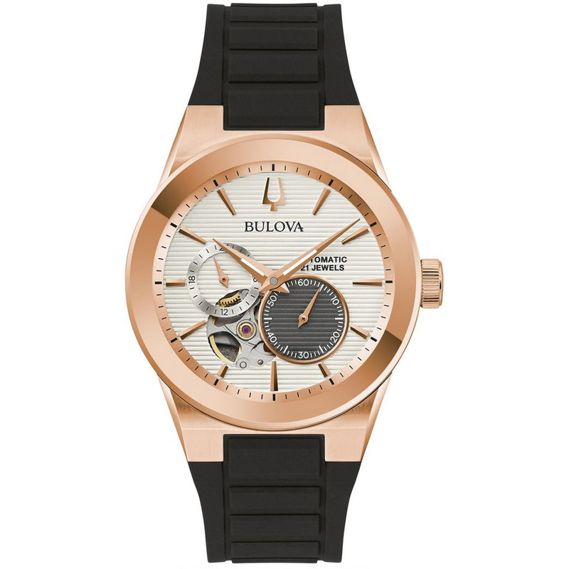 Bulova Men's Latin GRAMMY® 97A186 Strap Silver Dial Automatic Movement Deployment Clasp 38mm Round Watch