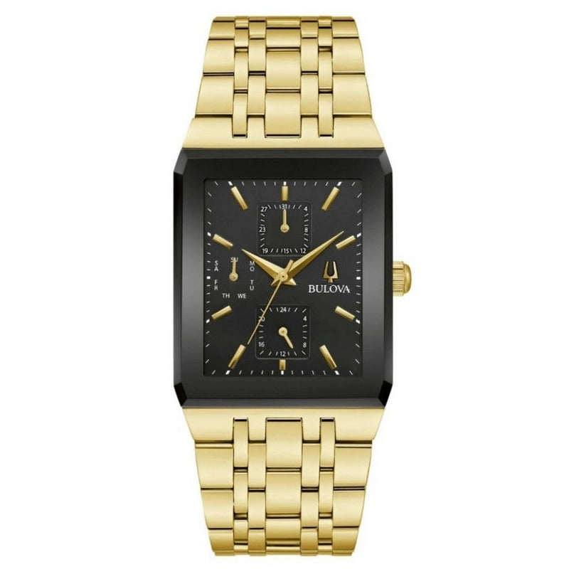 Bulova Men's Dante 97C113 Bracelet Black Dial Quartz Movement Fold over Clasp 42mm Square Watch