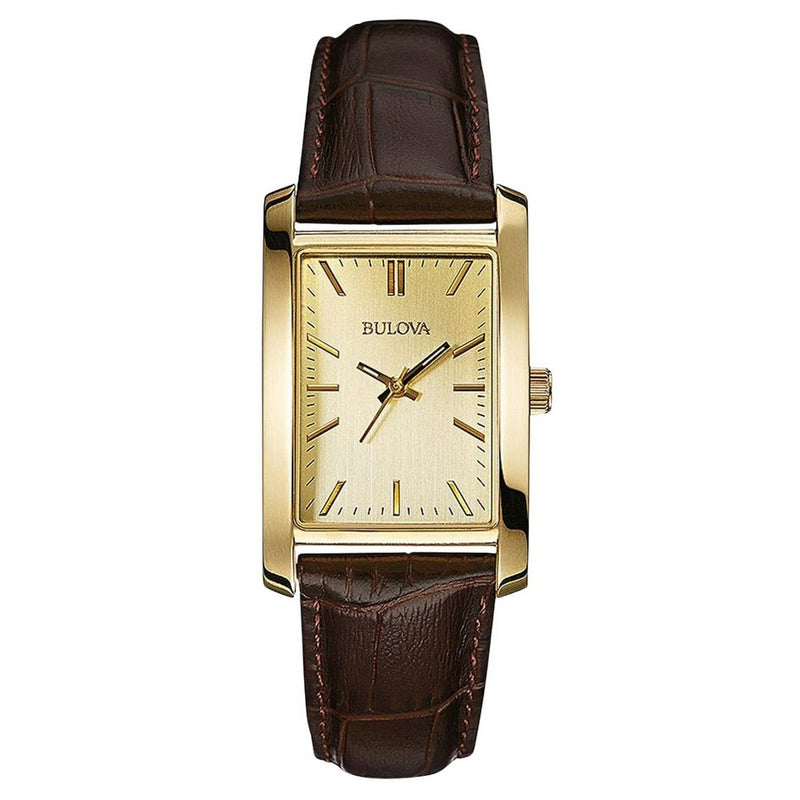 Bulova Women's Corporate 97L143 Strap Gold Dial Quartz Movement Buckle Clasp 24mm Rectangle Watch