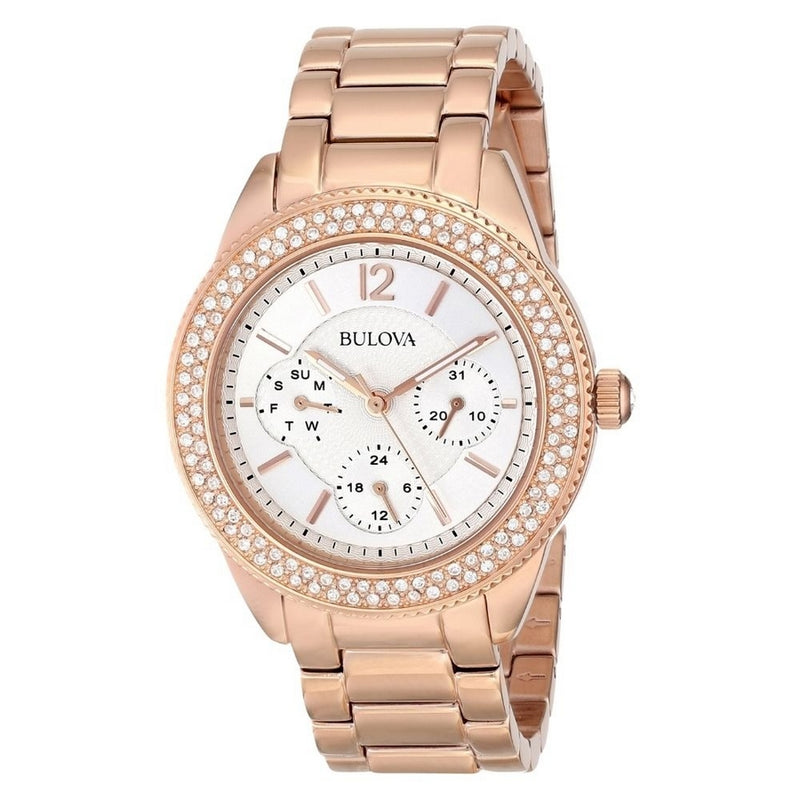 Bulova Women's Swarovski 97N101 Bracelet Silver Dial Quartz Movement Fold over Clasp 36mm Round Watch