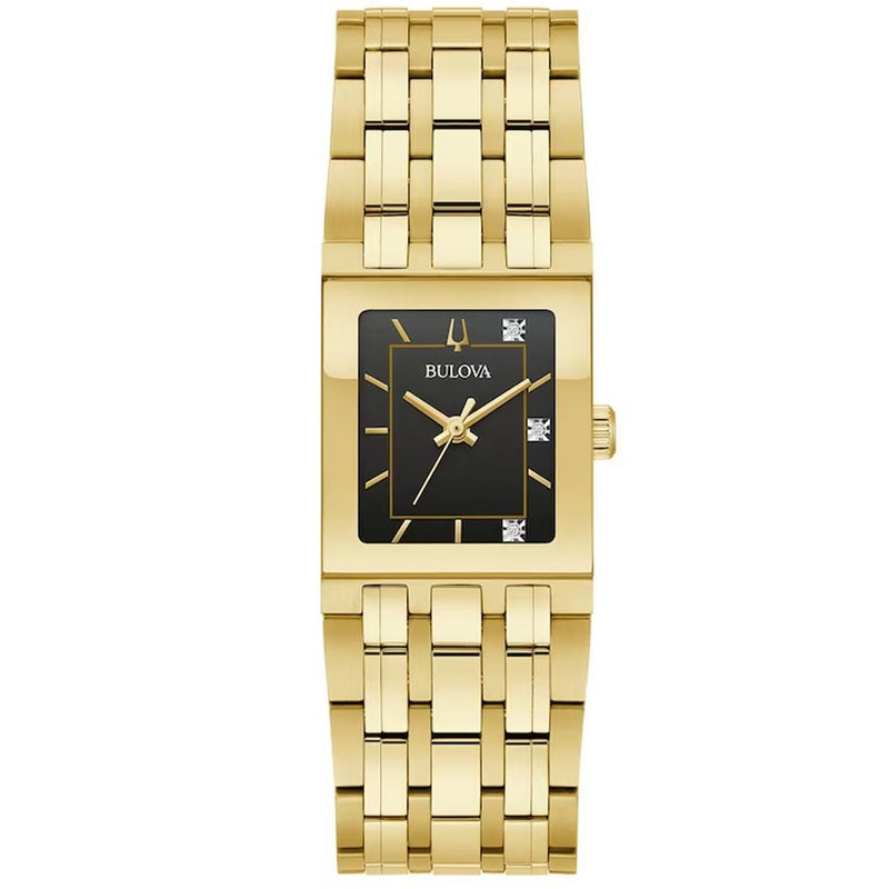 Bulova Women's Marc Anthony Quadra 97P167 Bracelet Black Dial Quartz Movement Deployment Clasp 22mm Square Watch