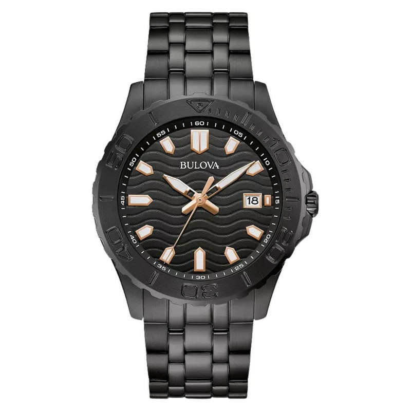 Bulova Men's Classic 98B438 Bracelet Black Dial Quartz Movement Fold over Clasp 42mm Round Watch