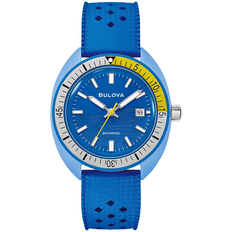 Bulova Men's Snorkel Blue Tang Fish 98B445 Strap Blue Dial Quartz Movement Buckle Clasp 41mm Round Watch