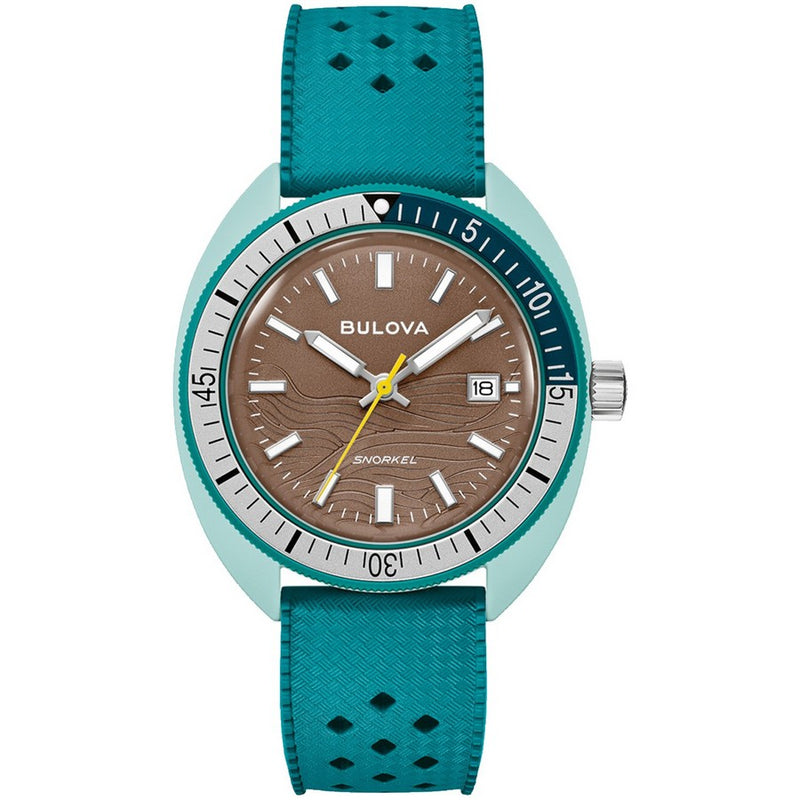Bulova Men's Snorkel Sea Turtle 98B446 Strap Brown Dial Quartz Movement Buckle Clasp 41mm Round Watch