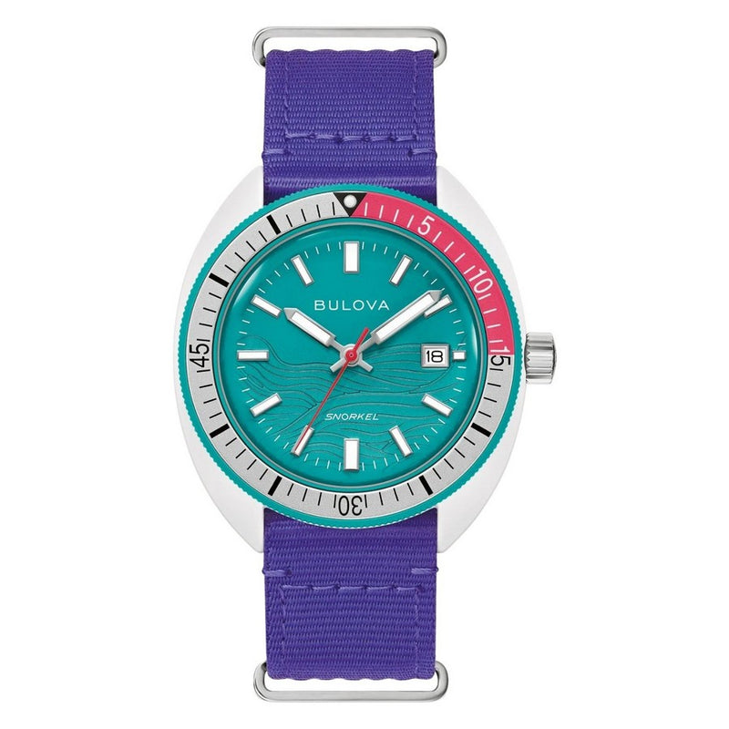 Bulova Men's Snorkel 98B447 Strap Teal Dial Quartz Movement Buckle Clasp 41mm Round Watch