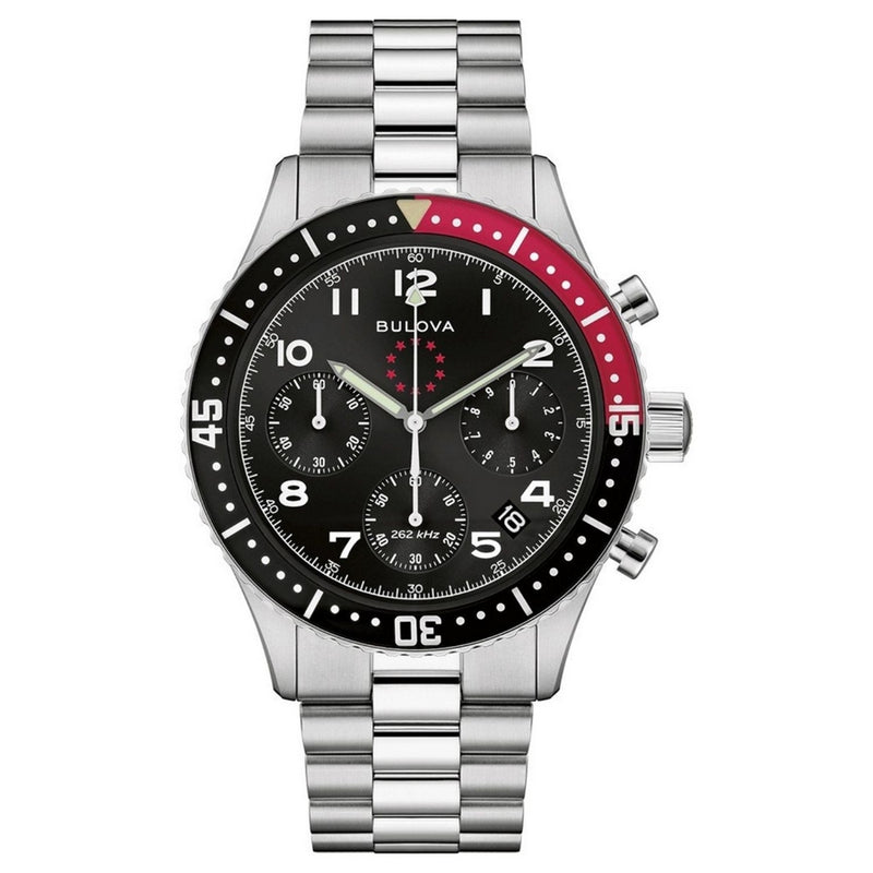 Bulova Men's Marine star 98B451 Bracelet Black Dial Quartz Movement Fold over Clasp 43mm Round Watch