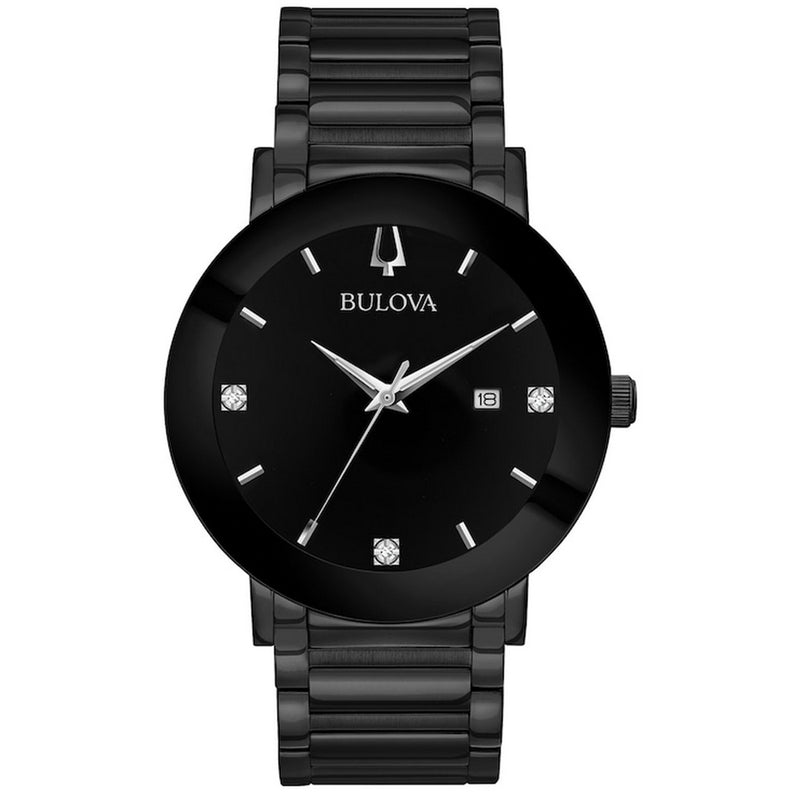 Bulova Men's Classic 98D144 Bracelet Black Dial Quartz Movement Foldover Clasp 42mm Round Watch