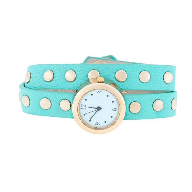 ShineHigh Mint Round Studded Wrap Watch