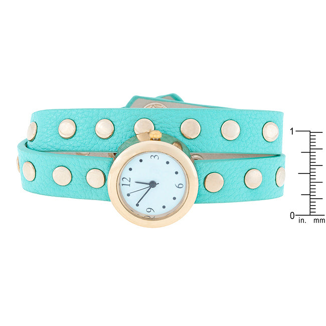ShineHigh Mint Round Studded Wrap Watch