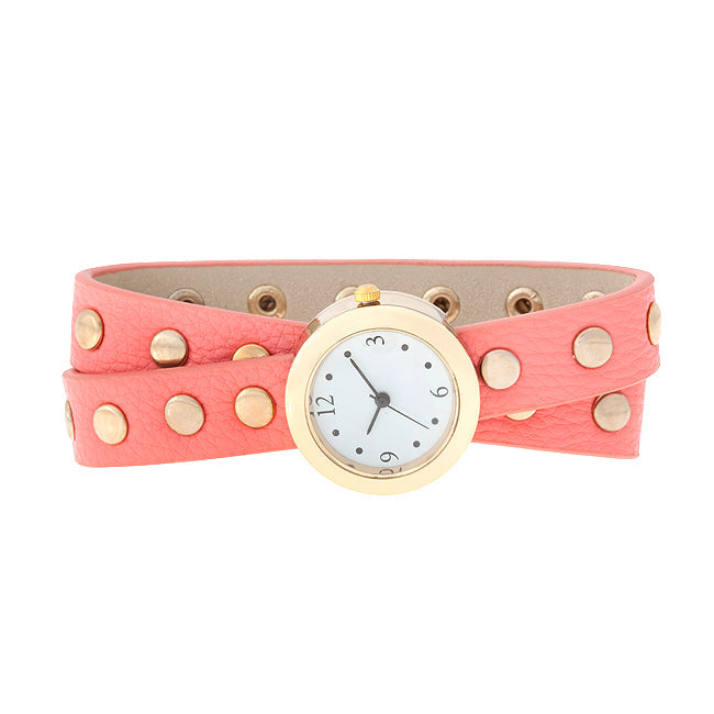 ShineHigh Pink Round Studded Wrap Watch