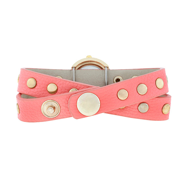ShineHigh Pink Round Studded Wrap Watch