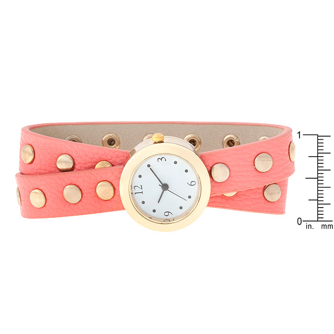 ShineHigh Pink Round Studded Wrap Watch