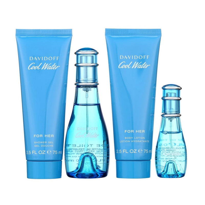 Cool Water 4 Pcs Set For Women: 1.6 Eau De Toilette Spray + 0.5 Eau De Toilette Spray + 2.5 Shower Gel + 2.5 Body Lotion