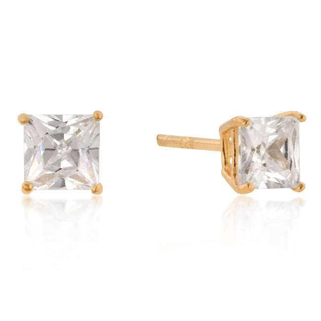 ShineHigh 5mm New Sterling Princess Cut Studs Gold