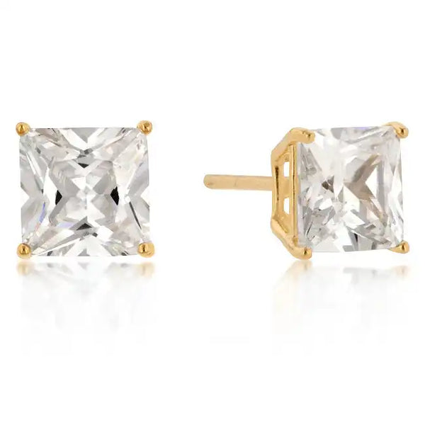 Anting Tusuk Cubic Zirconia Potongan Bulat ShiniHigh 7mm Emas Sterling Baru