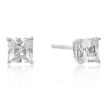 ShineHigh 5mm New Sterling Princess Cut Cubic Zirconia Studs Silver