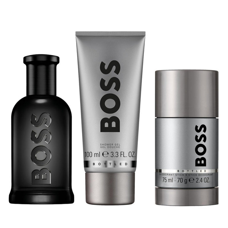 Boss Bottled 3 Pc Set ( M ) Parfum 3.4, Sg 3.4, Deo Stick 2.5 Oz