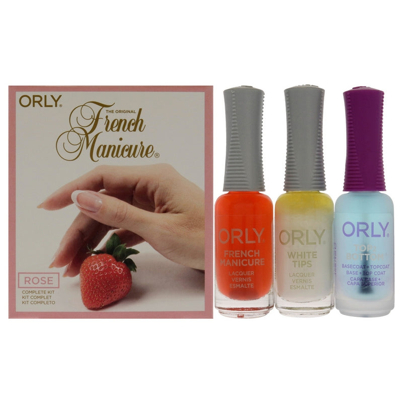 The Original French Manicure Kit Rose by Orly for Women - 4 Pc Kit 0.3oz Top2 Botton Base Coat Plus Topcoat, 0.3oz Nail Lacquer - White Tips, 0.3oz Nail Lacquer - Bare Rose, Tip Guides - White