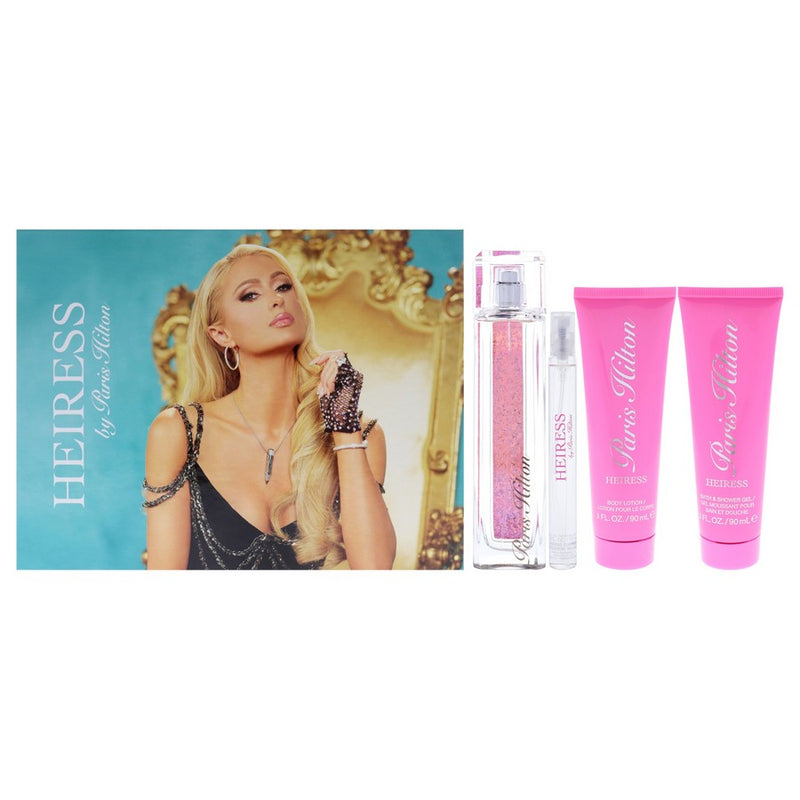 Heiress by Paris Hilton for Women - 4 Pc Gift Set 3.4oz EDP Spray, 0.34oz EDP Spray (Mini), 3oz Body Lotion, 3oz Bath and Shower Gel