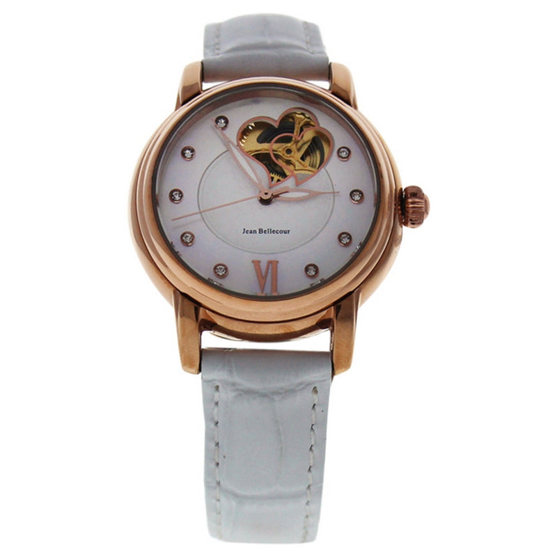 REDM2 Rose Gold/White Leather Strap Watch by Jean Bellecour for Women - 1 Pc Watch