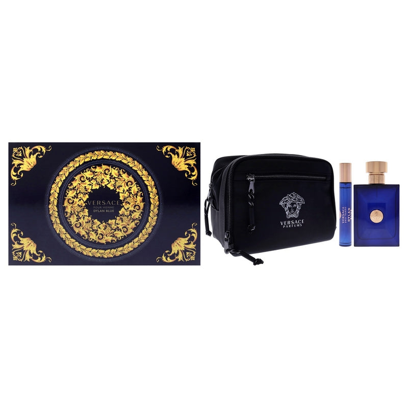 Dylan Blue by Versace for Men - 3 Pc Gift Set 3.4oz EDT Spray, 10ml EDT Spray, Blue Pouch