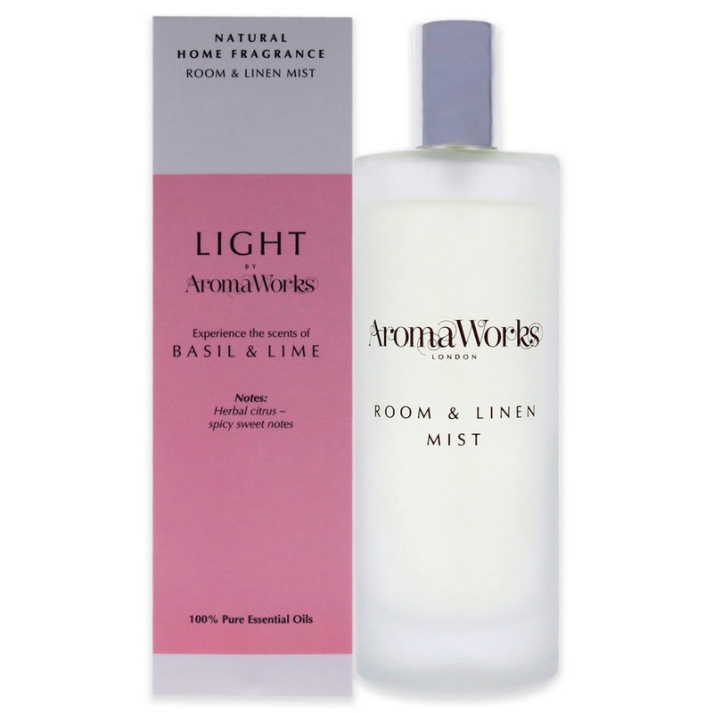Light Room and Linen Mist - Basil and Lime by Aromaworks for Unisex - 3.4 oz Room Spray