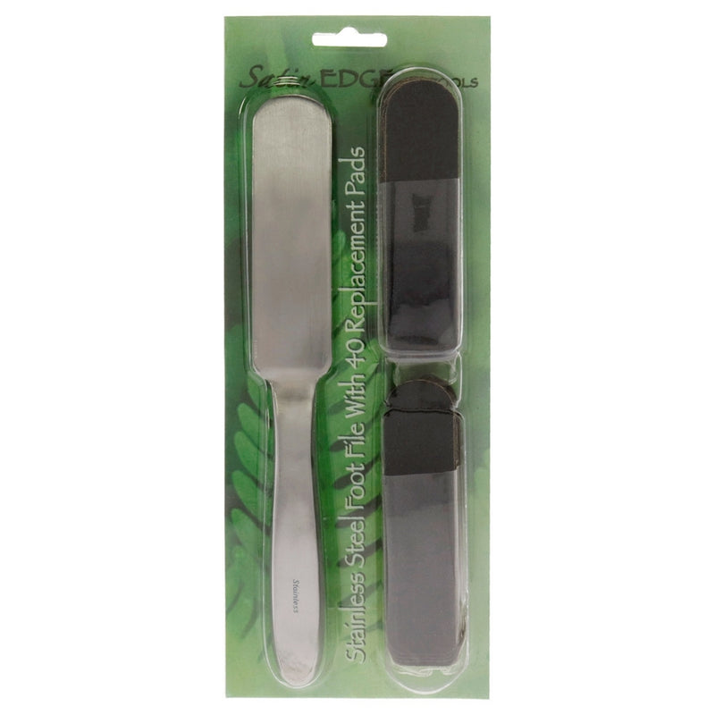 Stainless Steel Foot File 40 Replacement Pads by Satin Edge for Unisex - 41 Pc Nail File, 20pc Medium Pads, 20pc Coarse Pads