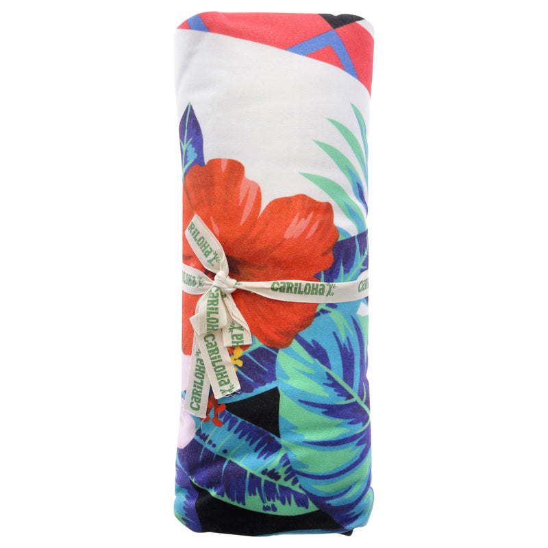 Cariloha Round Bamboo Beach Towel Floral Stripe Unisex Gift Set