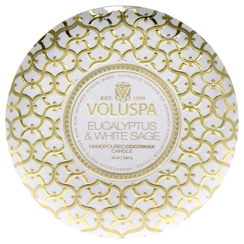 Maison Blanc Collection 3 Wick Tin Candle - Eucalyptus and White Sage by Voluspa for Unisex - 12 oz Candle