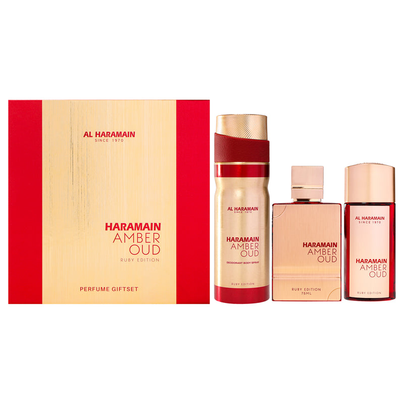 Al Haramain Amber Oud Ruby (h B)(li Free)3pc ( Body ) Unisex Eau De Parfum Gift Set