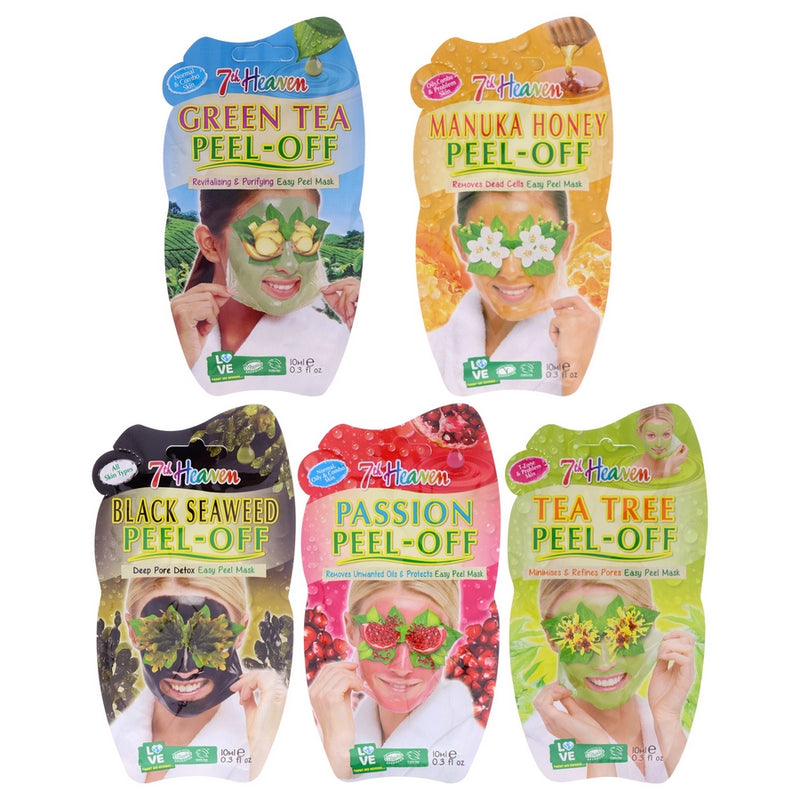 Peel Off Face Masks Set by 7th Heaven for Women - 5 Pc 0.3oz Green Tea Peel-Off Mask, 0.3oz Manuka Honey Peel-Off Mask, 0.3oz Passion Peel-Off Mask, 0.3oz Tea Tree Peel-Off Mask, 0.3oz Black Seaweed Peel-Off Mask