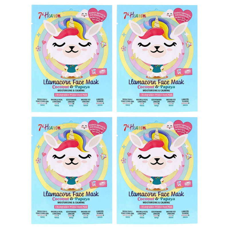Llamacorn Sheet Masks by 7th Heaven for Kids - 4 Pc Mask
