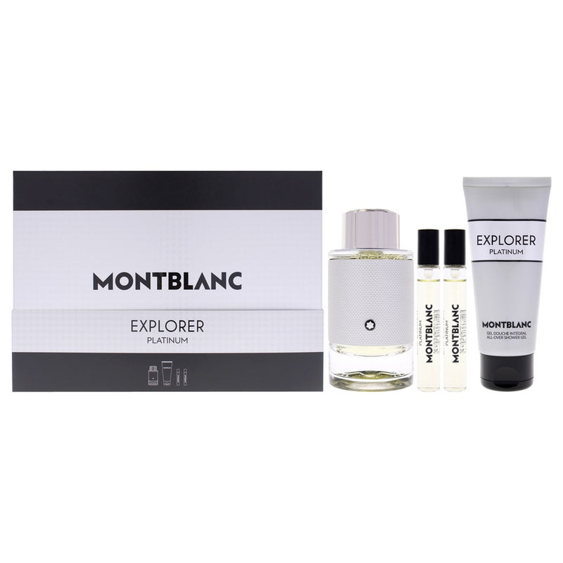 Explorer Platinum by Mont Blanc for Men - 4 Pc Gift Set 3.3oz EDP Spray, 2 x 0.25oz EDP Spray (Mini), 3.3oz Shower Gel