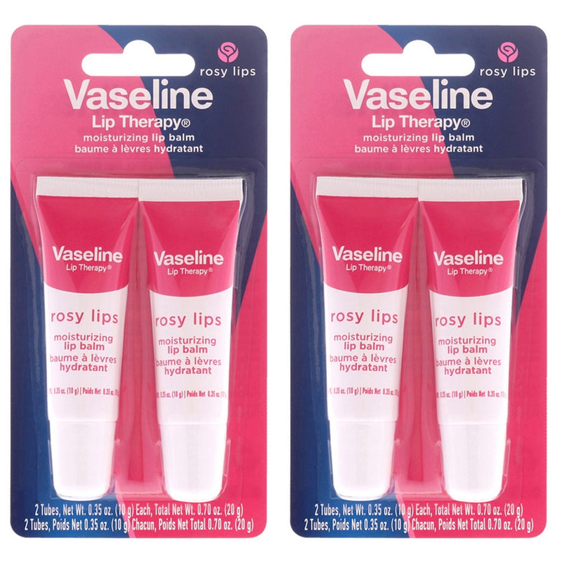 Lip Therapy - Rosy Lips by Vaseline for Women - 2 x 0.35 oz Lip Balm - Pack of 4