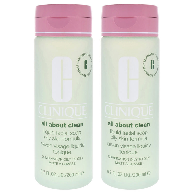All About Clean Liquid Facial Soap Oily Skin Formula by Clinique for Unisex - 6.7 oz Soap - Pack of 2