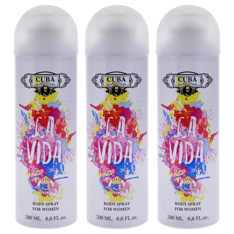 La Vida by Cuba for Women - 6.6 oz Body Spray - Pack of 3