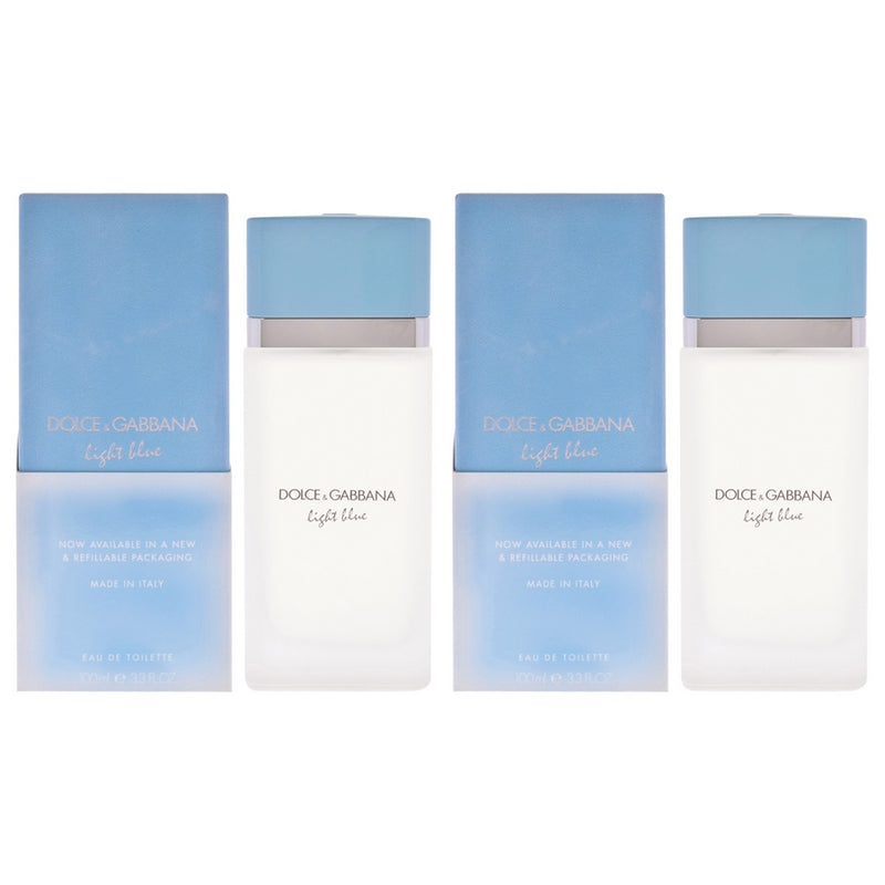 Light Blue by Dolce and Gabbana for Women - 3.3 oz EDT Spray (Refillable) - Pack of 2