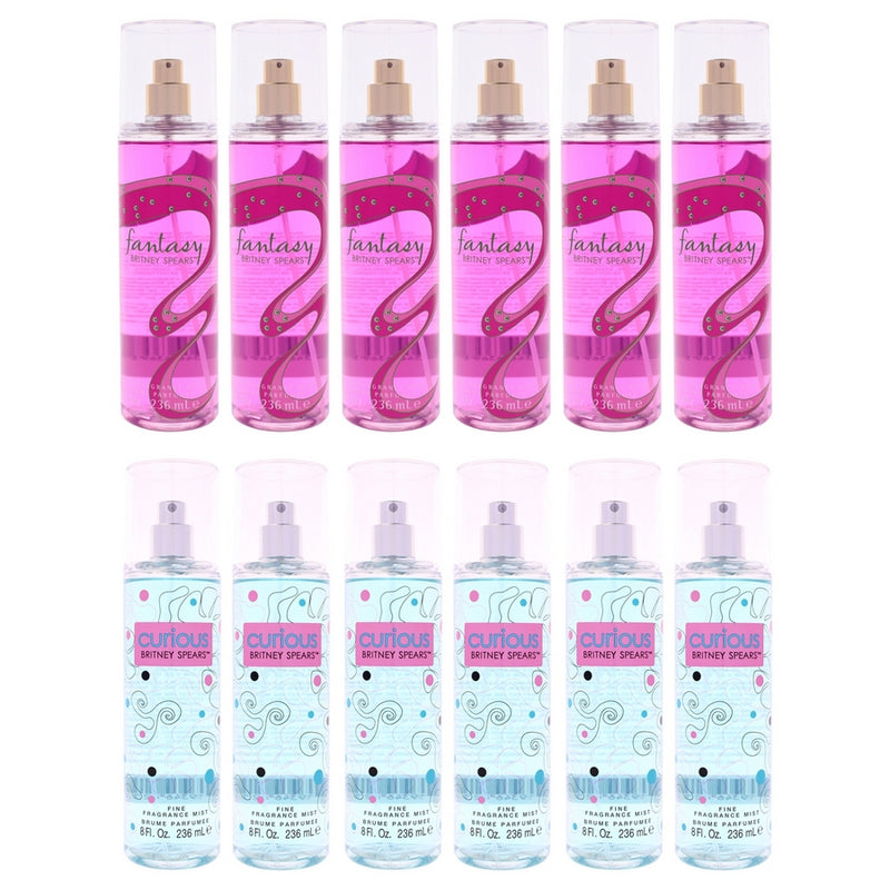 Britney Spears Fragrance Mist Kit by Britney Spears for Women - 12 Pc Kit 6 x 8oz Fantasy Fragrance Mist, 6 x 8oz Curious Fragrance Mist
