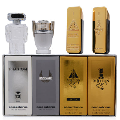 Paco Rabanne 4 : One Million + One Million Elixir Intense + Invictus + Phantom Men's Eau De Toilette Gift Set