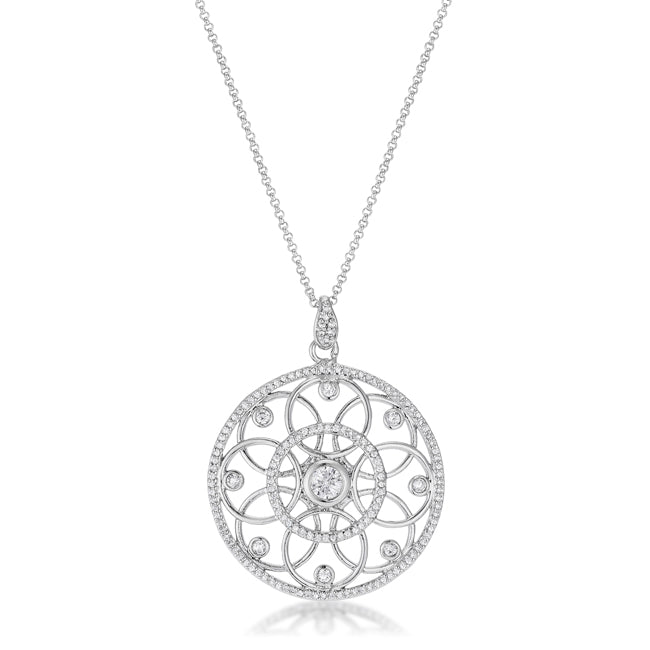 ShineHigh 1.4 Ct Rhodium Pendant Necklace with Interlocking Circles and CZ