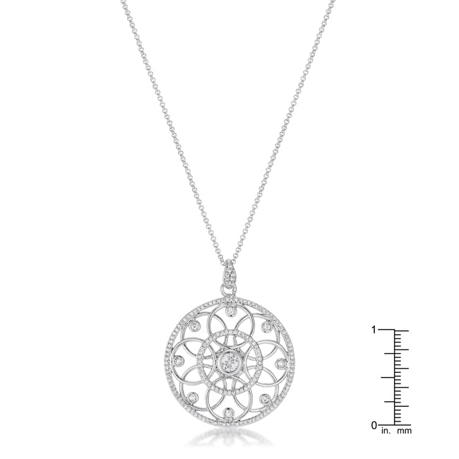 ShineHigh 1.4 Ct Rhodium Pendant Necklace with Interlocking Circles and CZ