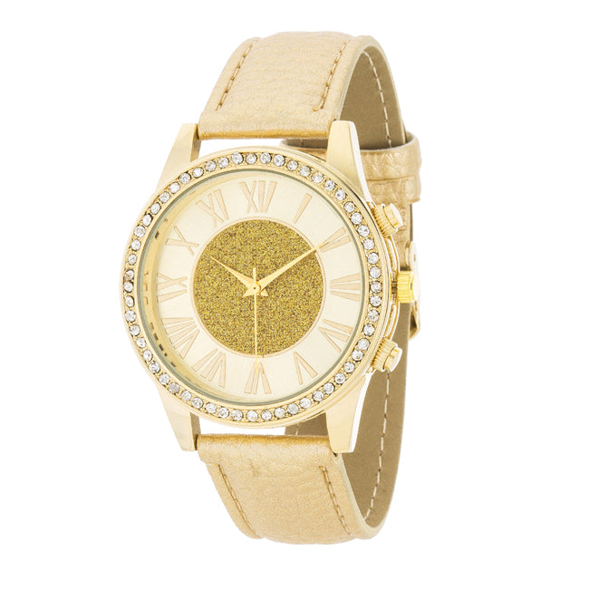ShineHigh Shira Crystal Leather Watch With Gold Leather Strap
