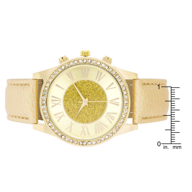 ShineHigh Shira Crystal Leather Watch With Gold Leather Strap