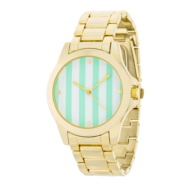 ShineHigh Gold Watch - Mint Stripe Dial