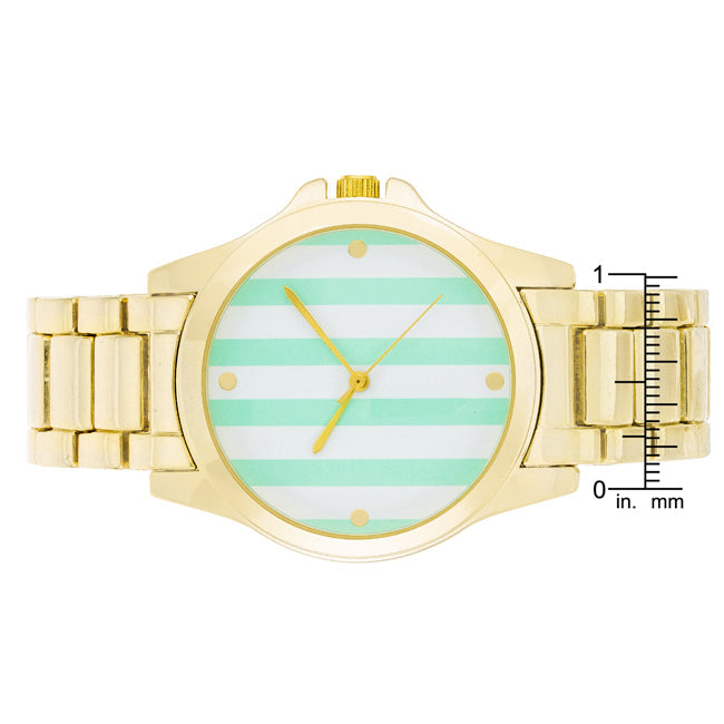 ShineHigh Gold Watch - Mint Stripe Dial